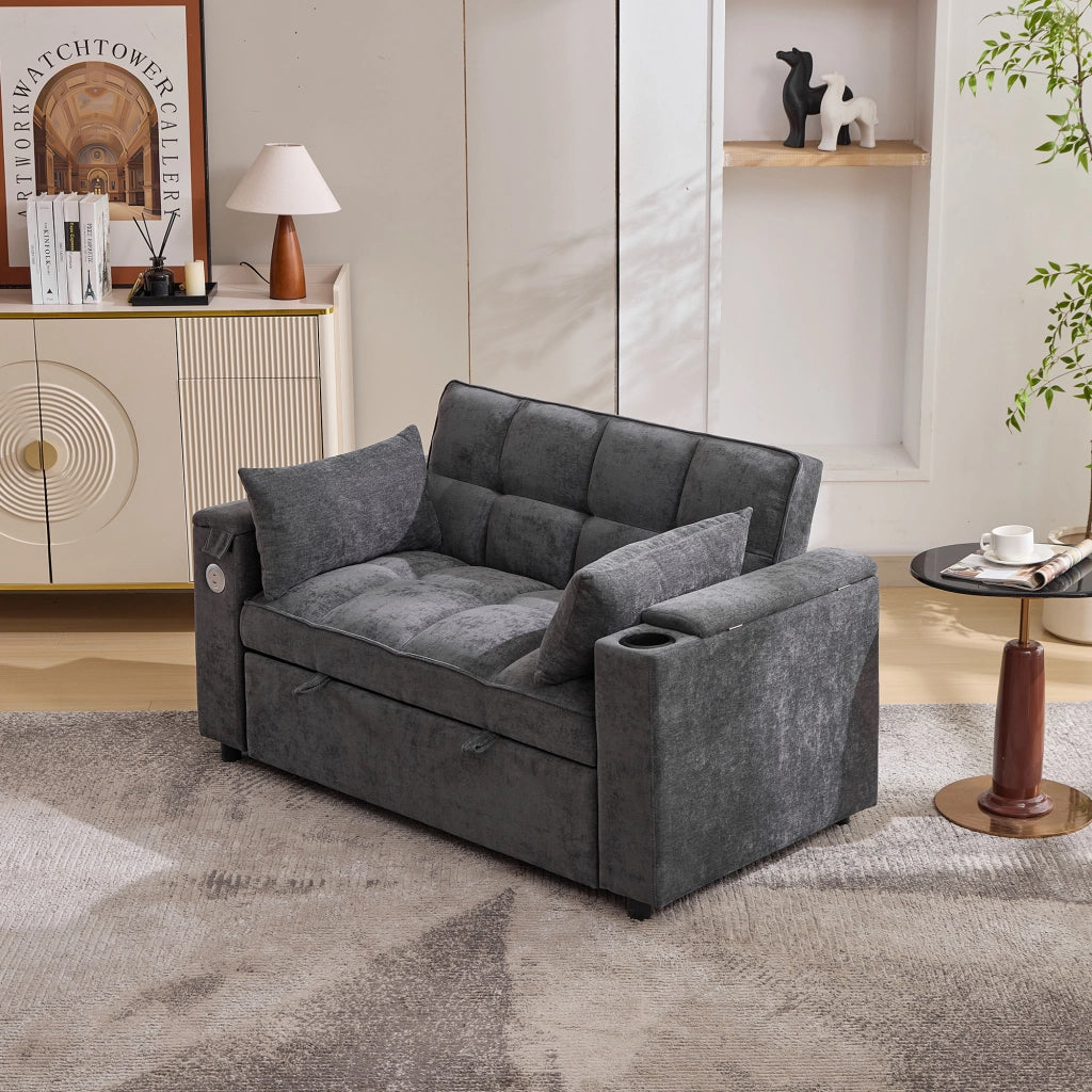 DIVANO LETTO 140,5x74x82 cm Grigio in tessuto con USB e Tipo C