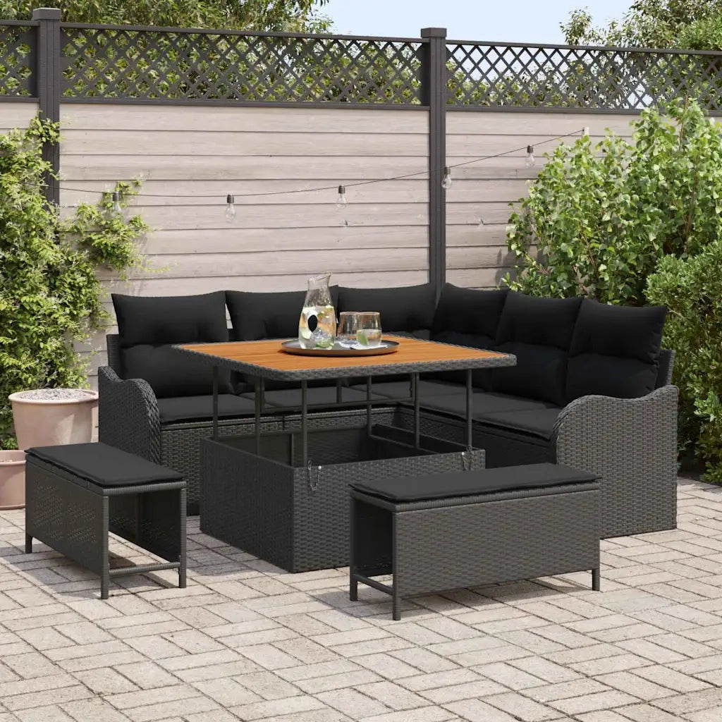 Set Divano da Giardino con cuscino con archiviazione 8 pcs Nero 3364204