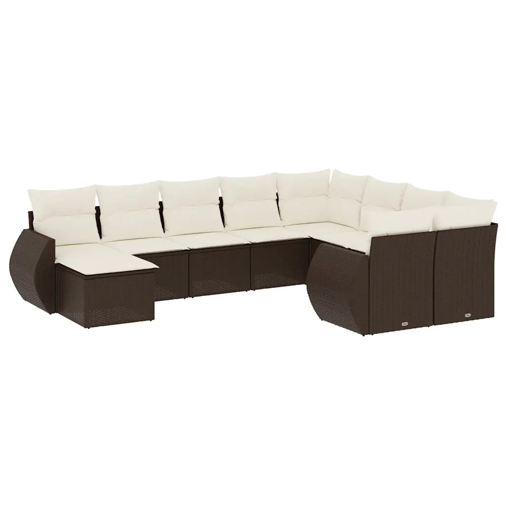 Set Divani da Giardino 10pz con Cuscini in Polyrattan Marrone 3254200