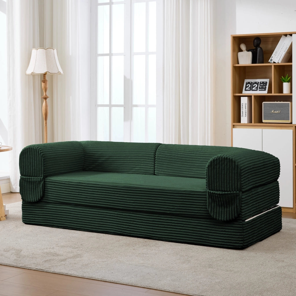 Divano Letto Convertibile 2 Posti con Schienale Imbottito, Divano Basso in Velluto Verde