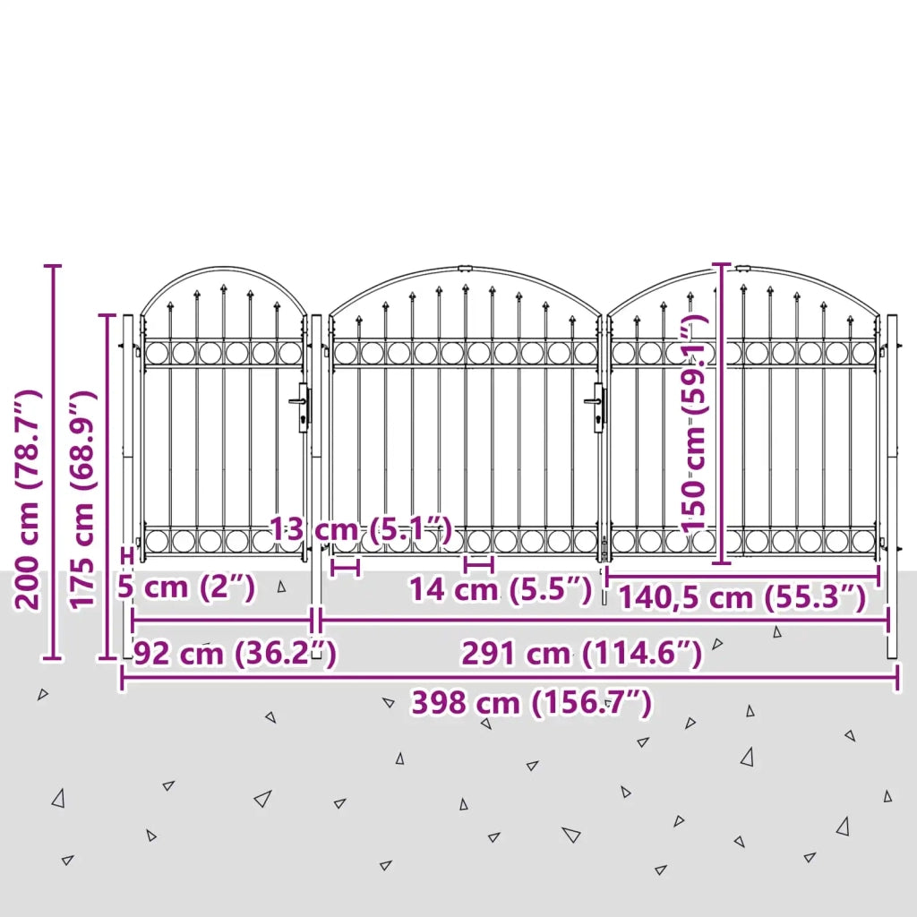 Cancello da Giardino con Parte Superiore Arcuata Assen Grigio 42008955