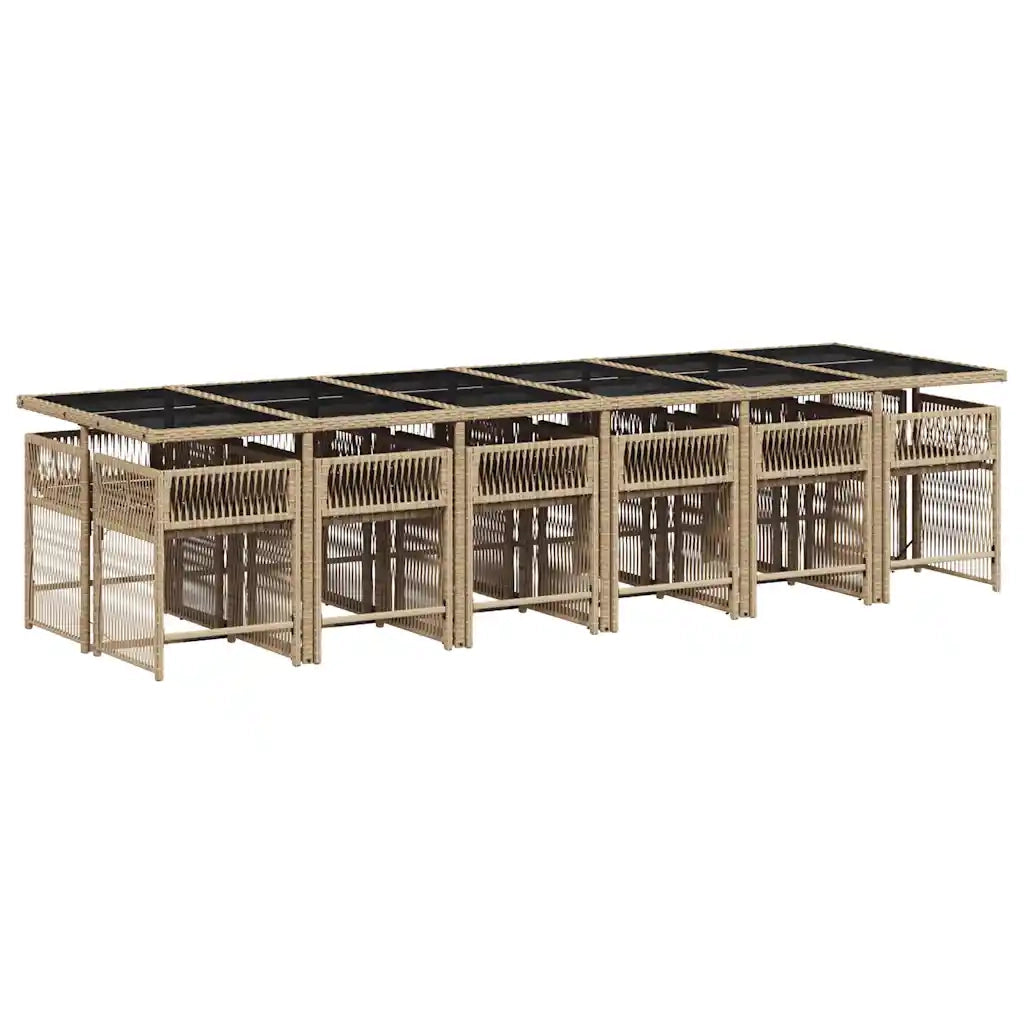 Set da Pranzo da Giardino 13 pz con Cuscini Beige in Polyrattan 3211666