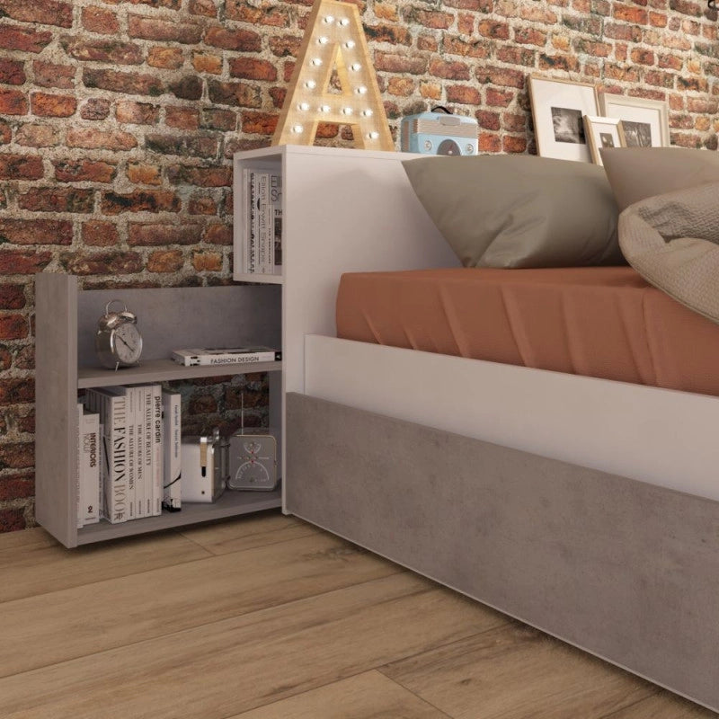 Letto contenitore 1566 alla francese con 4 cassettoni e comodini estraibili colore bianco e cemento