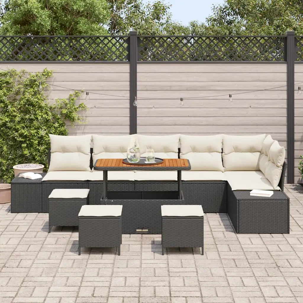 Set Divano da Giardino con cuscino 10 pcs Nero polyrattan 3362810