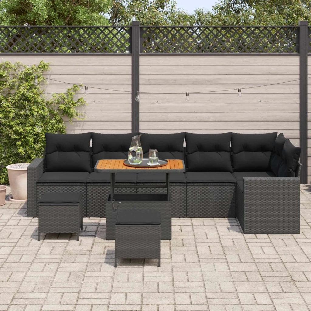 Set Divano da Giardino 9 pcs Nero polyrattan 3361634