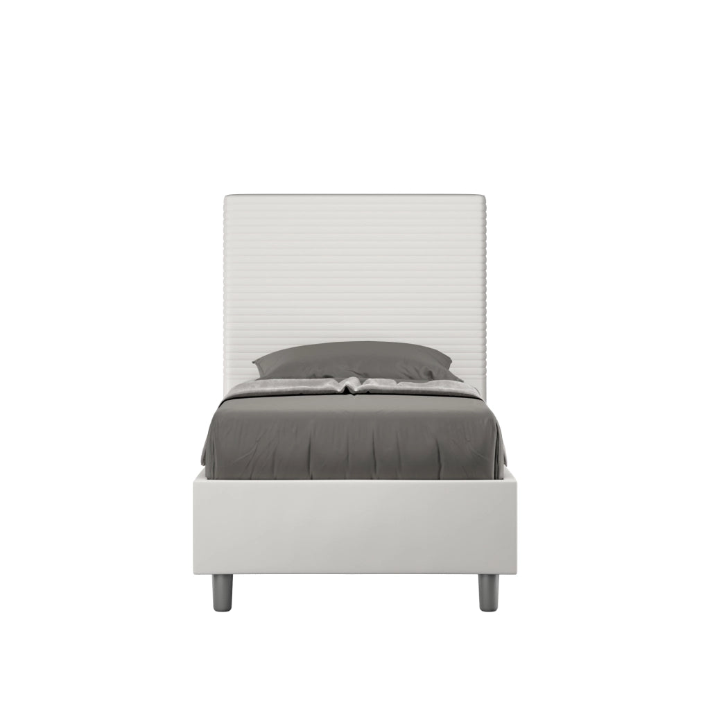 BS COM Letto singolo senza rete imbottito 80x210 similpelle bianco