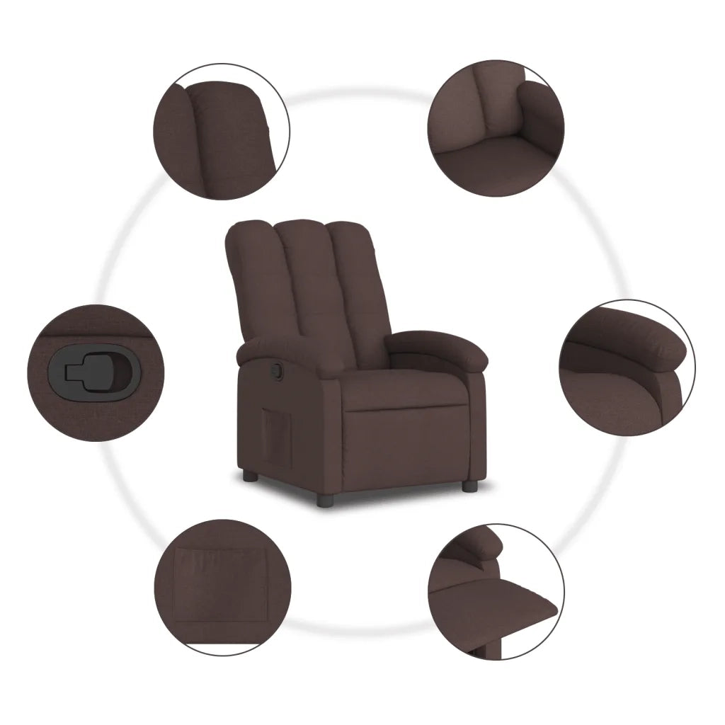 Poltrona | Sedia Relax Reclinabile Marrone Scuro in Tessuto