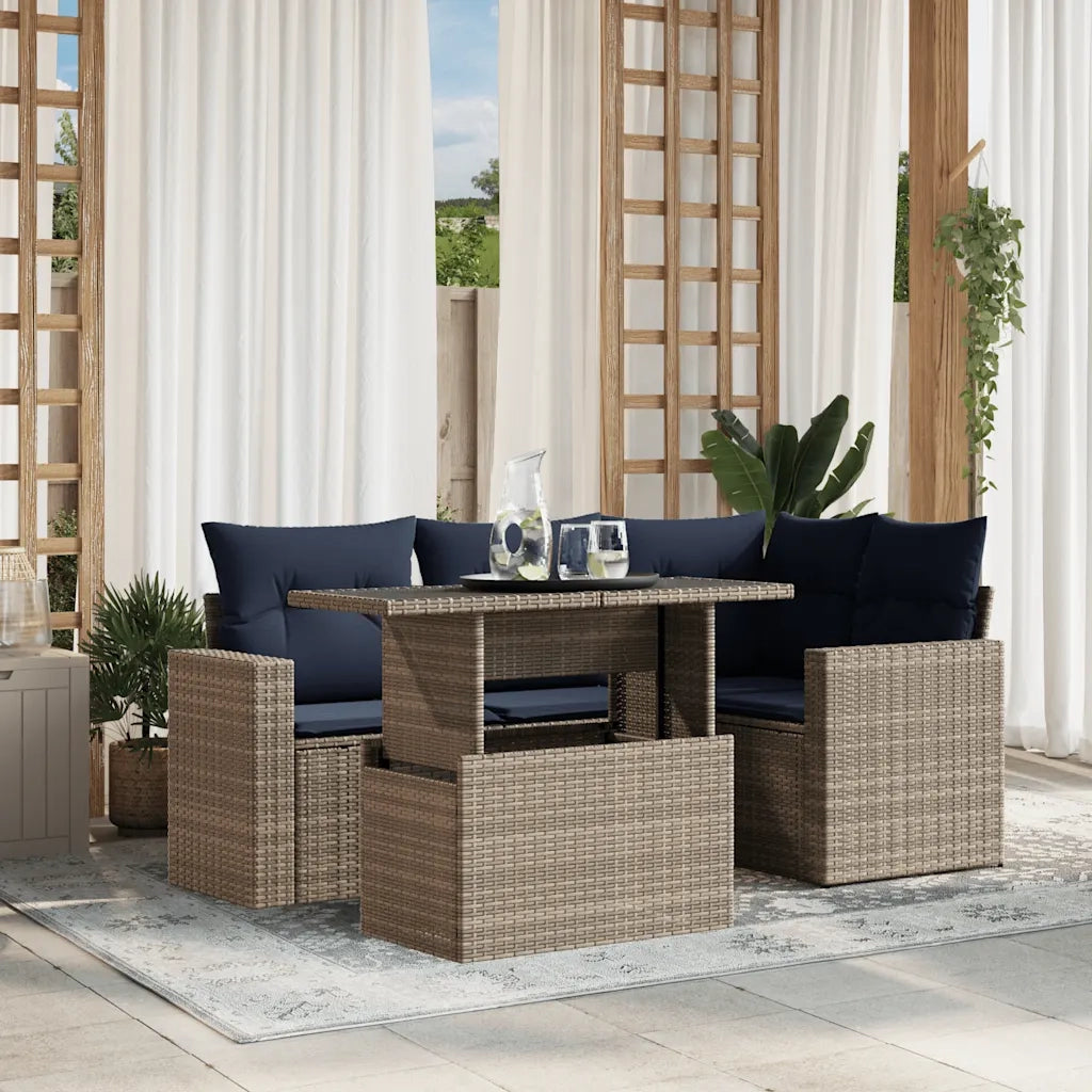 Set Divani da Giardino 5 pz con Cuscini Grigio in Polyrattan 3267251