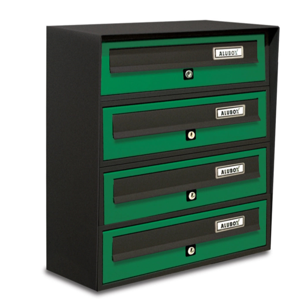 ALUBOX SLIM Cassette Postali Condominiali 4 Posti 50X39X30 Cm In Lamiera Zincata E Alluminio Cassetta Postale Da Esterno Condominiale Con Sistema Anti Prelievo COLORE: ANTRACITE VERDE