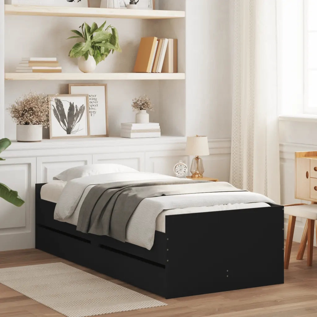 Giroletto Nero con Cassetti 75x190 cm Small Single