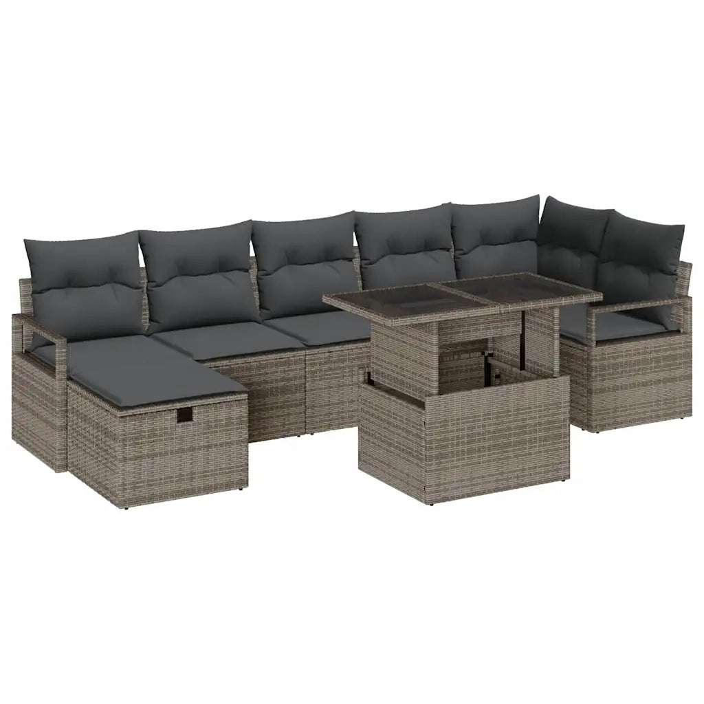 Set Divano da Giardino con cuscino 8 pcs Grigio Poly Rattan 3361138