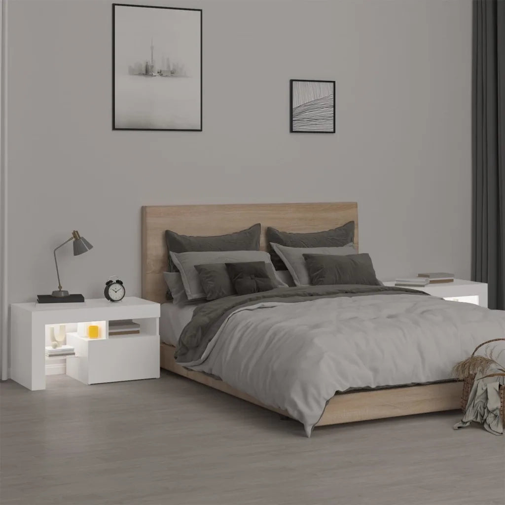 Comodini 2 pz con Luci a LED Bianchi 70x36,5x40 cm 3152770