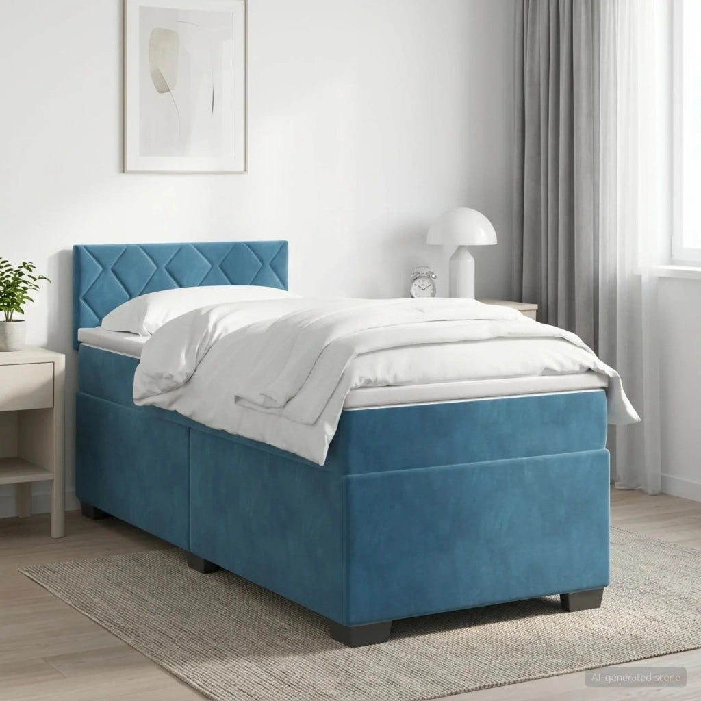 Letto box spring con materasso Blu Scuro 90 x 200 cm Velluto 3450648
