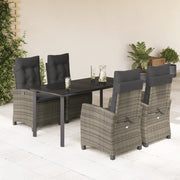 Set da Pranzo da Giardino 5 pz con Cuscini in Polyrattan Grigio