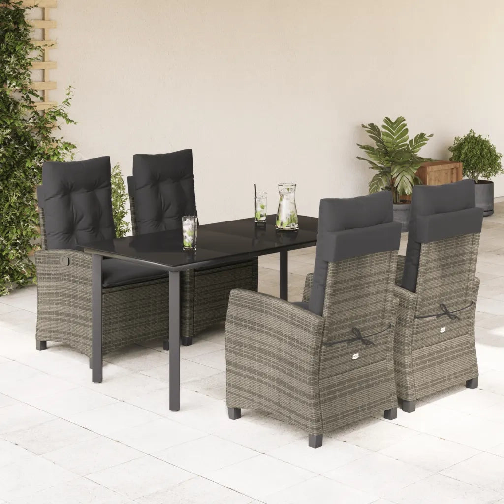 Set da Pranzo da Giardino 5 pz con Cuscini in Polyrattan Grigio