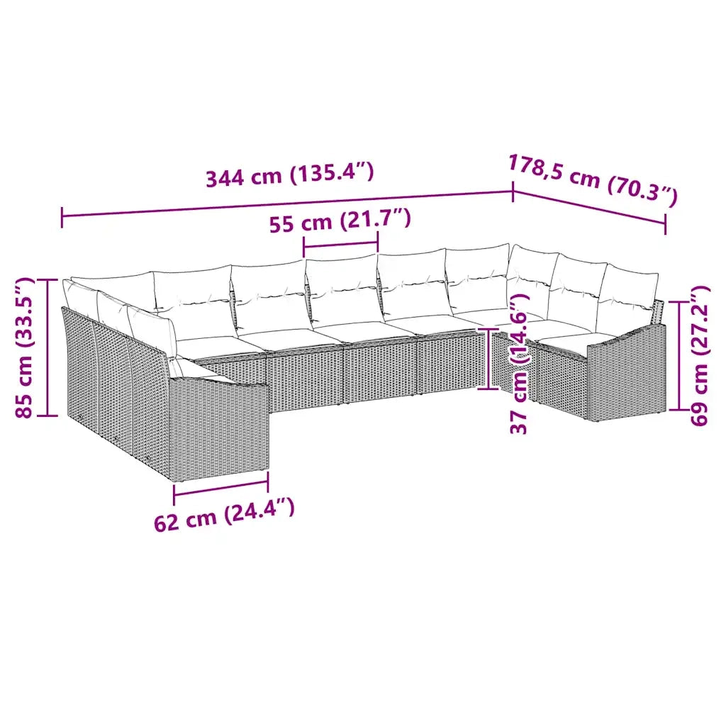 Set di divani con cuscino 10 pcs Grigio chiaro polyrattan 3346902