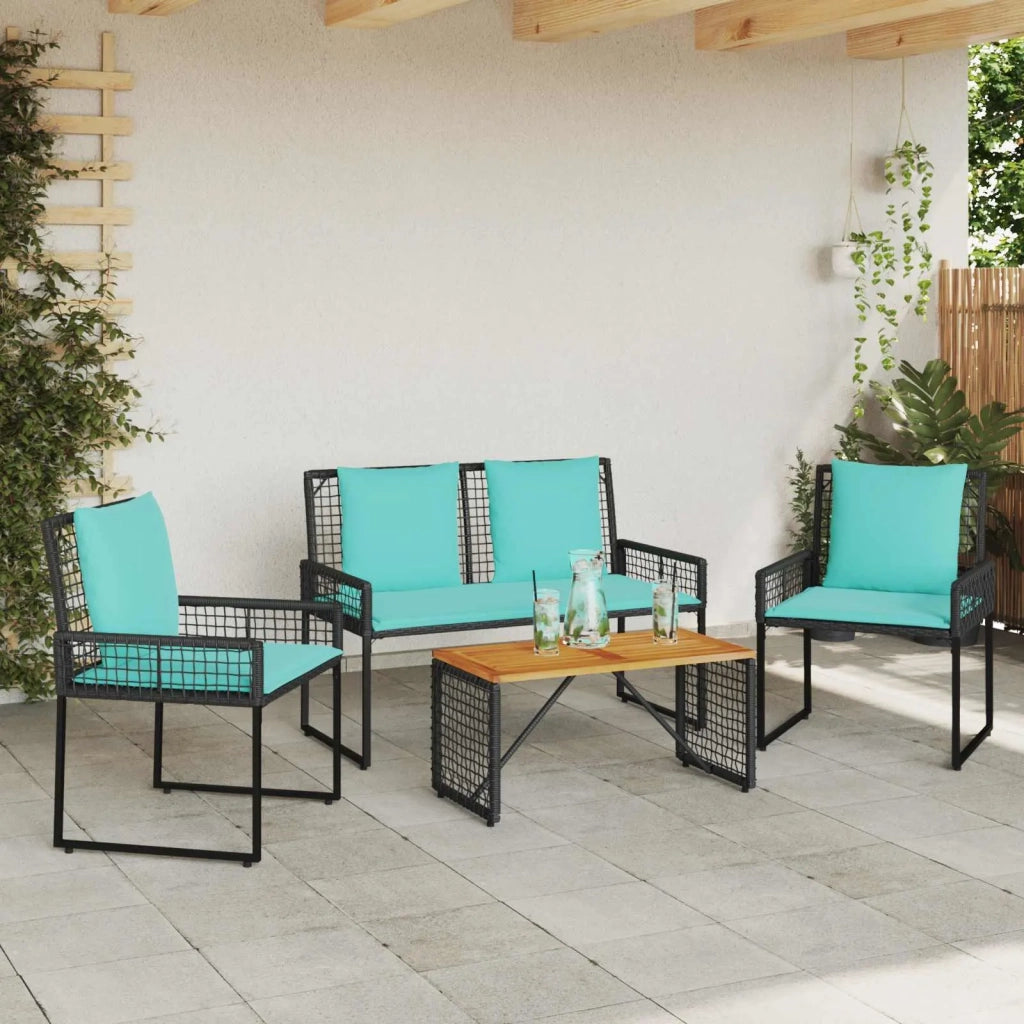 Set di Mobili da Esterno con cuscino 4 pcs Nero e Turchese 42025169