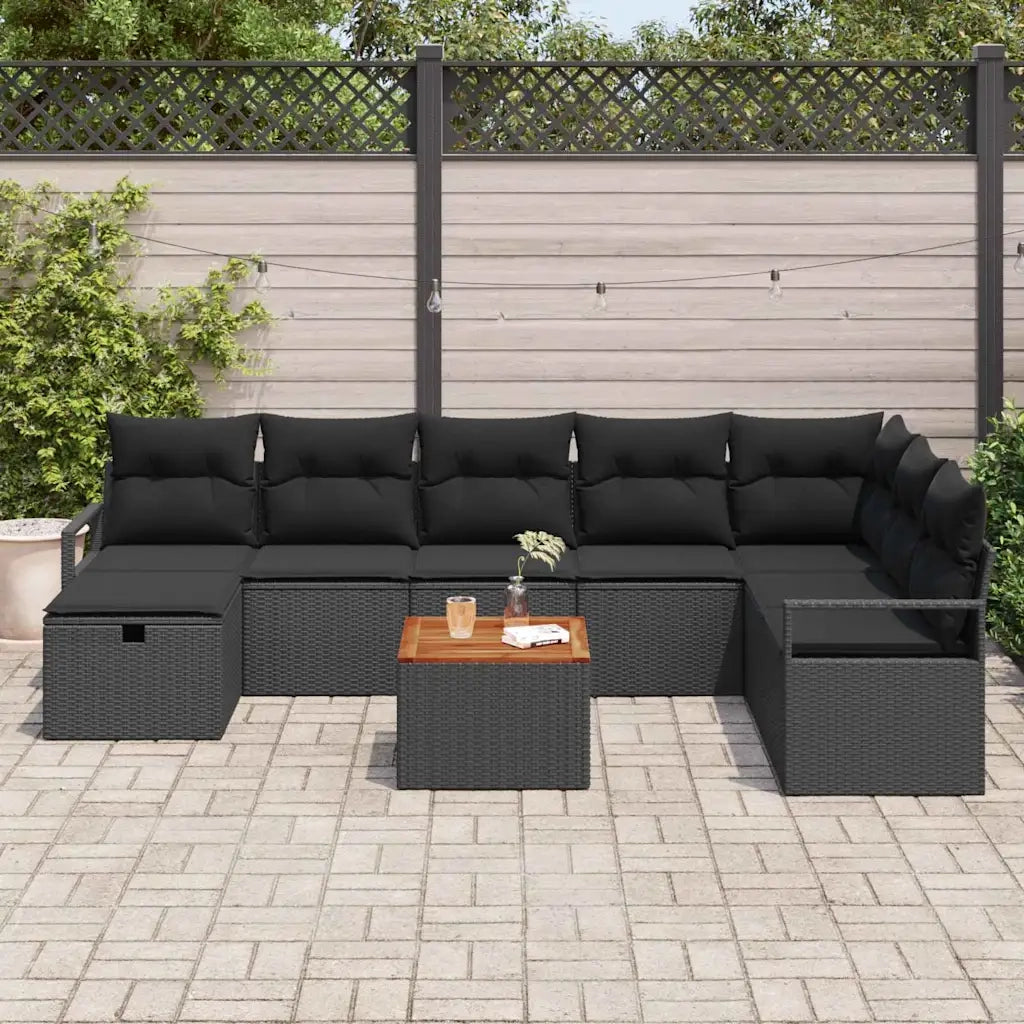 Set Divano da Giardino con cuscino 9 pcs Nero Poly Rattan 3360887