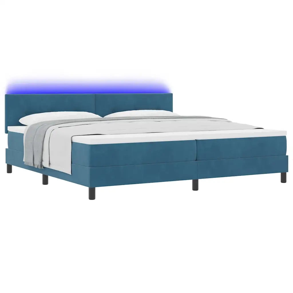 Letto a Sorgente LED con led Blu Scuro 200 x 200 cm Velluto