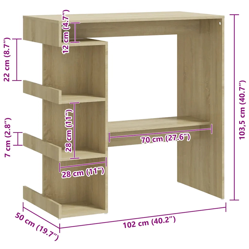 Tavolo Bar con Ripiani Rovere Sonoma 100x50x101,5 cm Truciolato