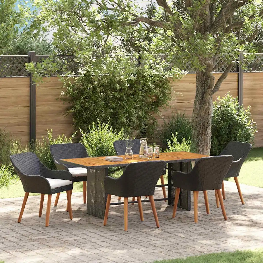 Set da Pranzo per Giardino con cuscino 7 pcs Nero polyrattan 3261623