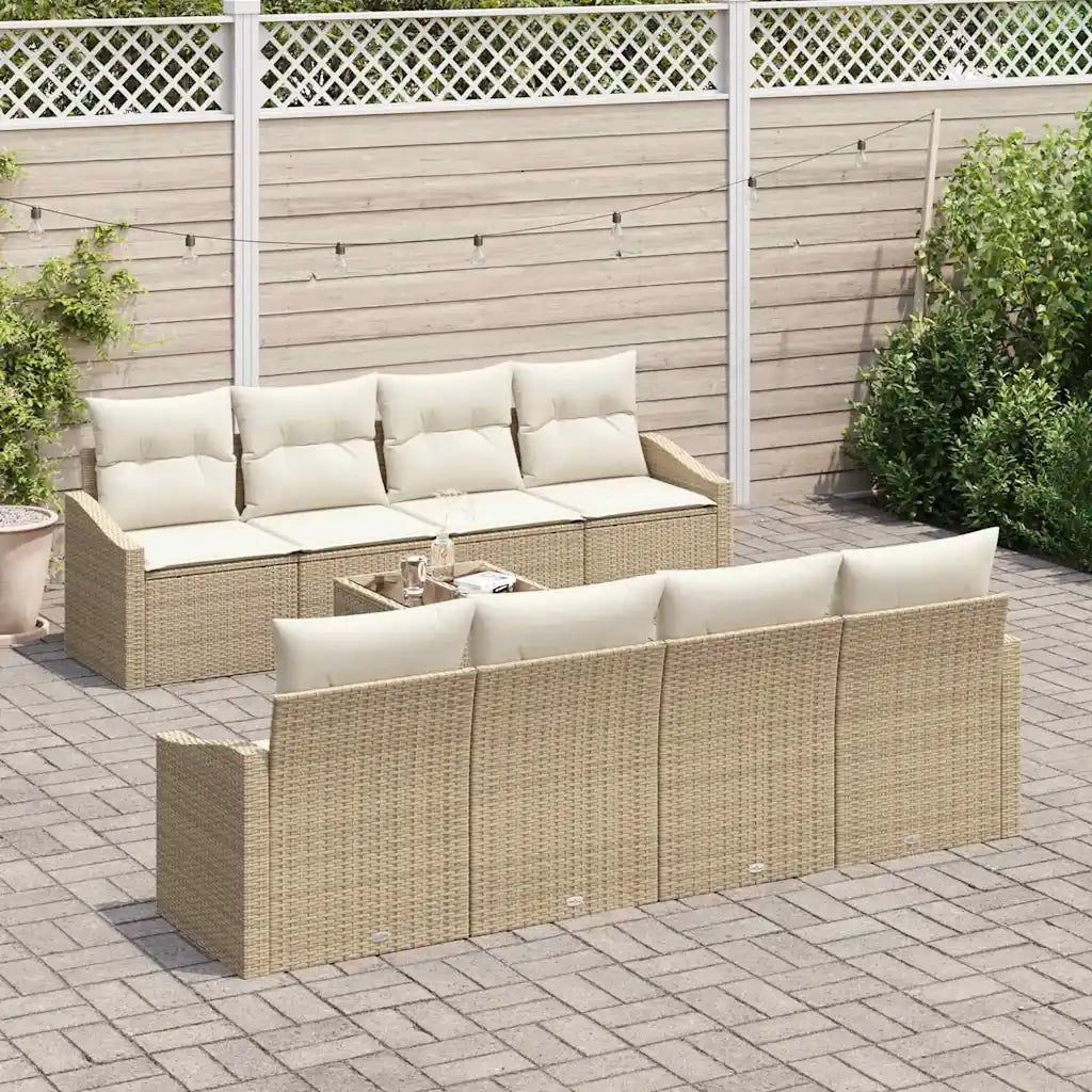 Set di divani con cuscino 9 pcs Beige e Crema polyrattan