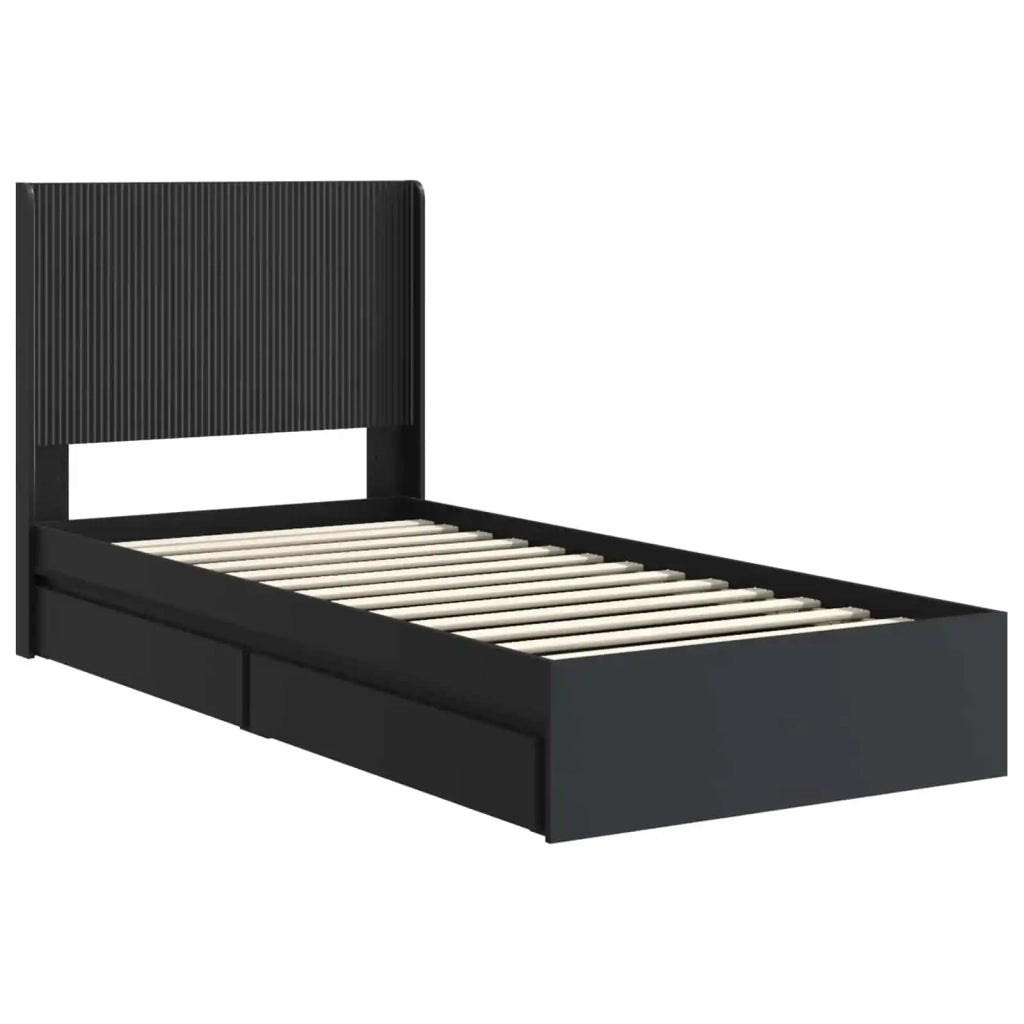 Letto singolo | Letto per adulti | Struttura del letto con stoccaggio e testata Nero 90 x 190 cm