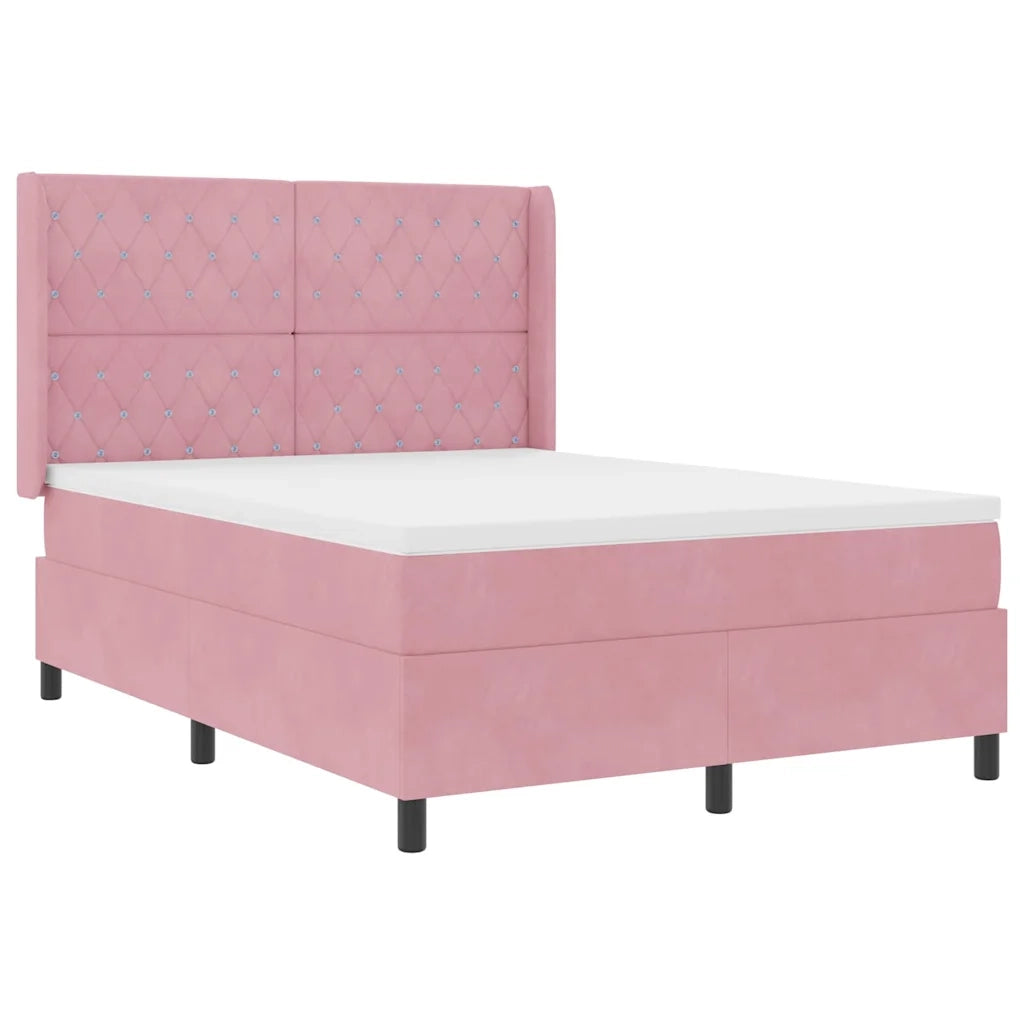 Letto a molle con testiera Rosa 140 x 200 cm Velluto