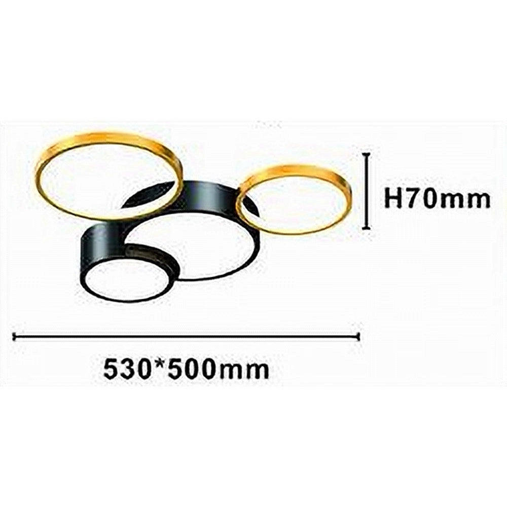 Trade Shop - Plafoniera Led 36w 4 Cerchi Oro Nero Lampada Da Soffitto Moderno Luce 4000k 70951 -