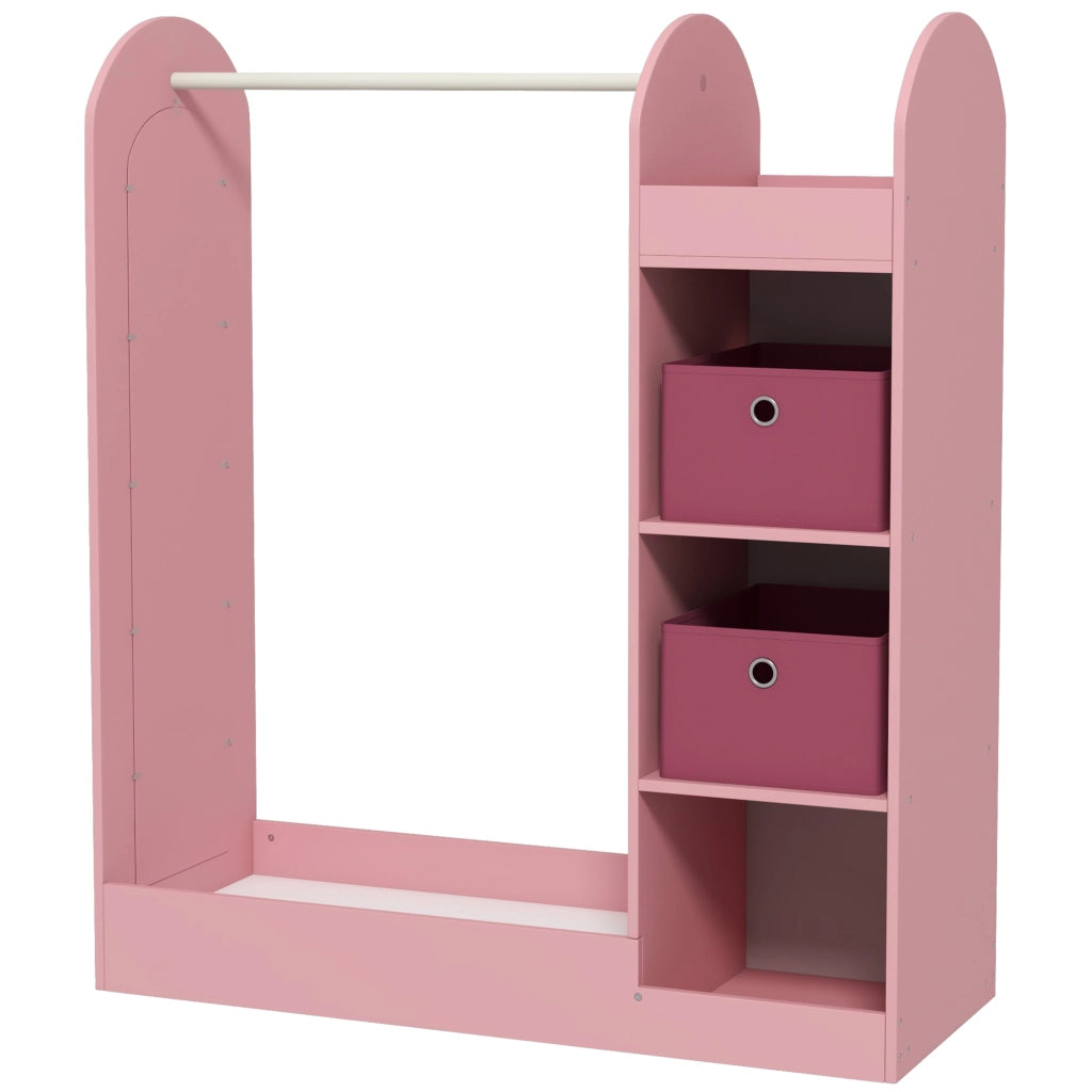 Armadio Bambini con Ante, Ripiani, Scatole e Specchio ¨C zephmum ¨C Legno, Rosa
