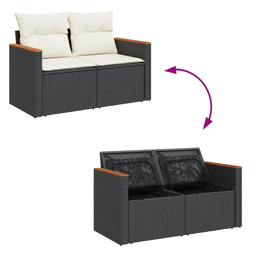 Set Divani da Giardino 4 pz con Cuscini Nero in Polyrattan 3325892