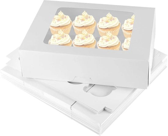 Duzza-dozen 12 fori - Cartone di carta bianca - 32,5 x 25 x 9 cm - Costruzione robusta - Ideale per muffin - Presentazione elegante - Duzza per dolci