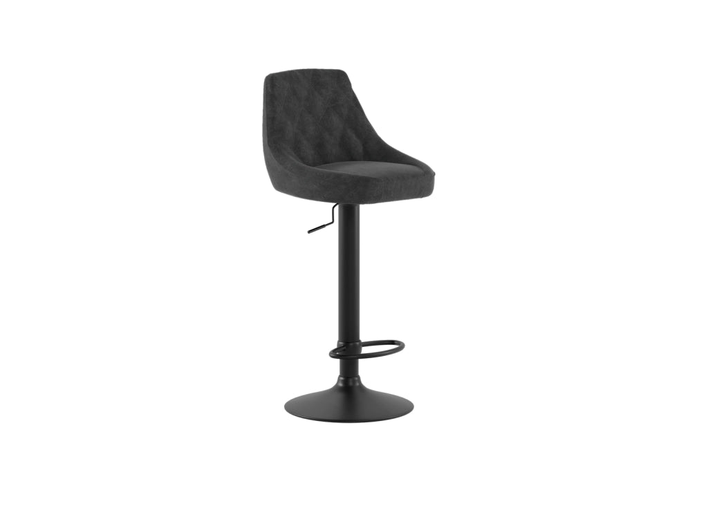 Sgabello Max con seduta in microfibra grigio scuro e struttura in metallo nero, altezza regolabile a gas, design moderno per bar - Max