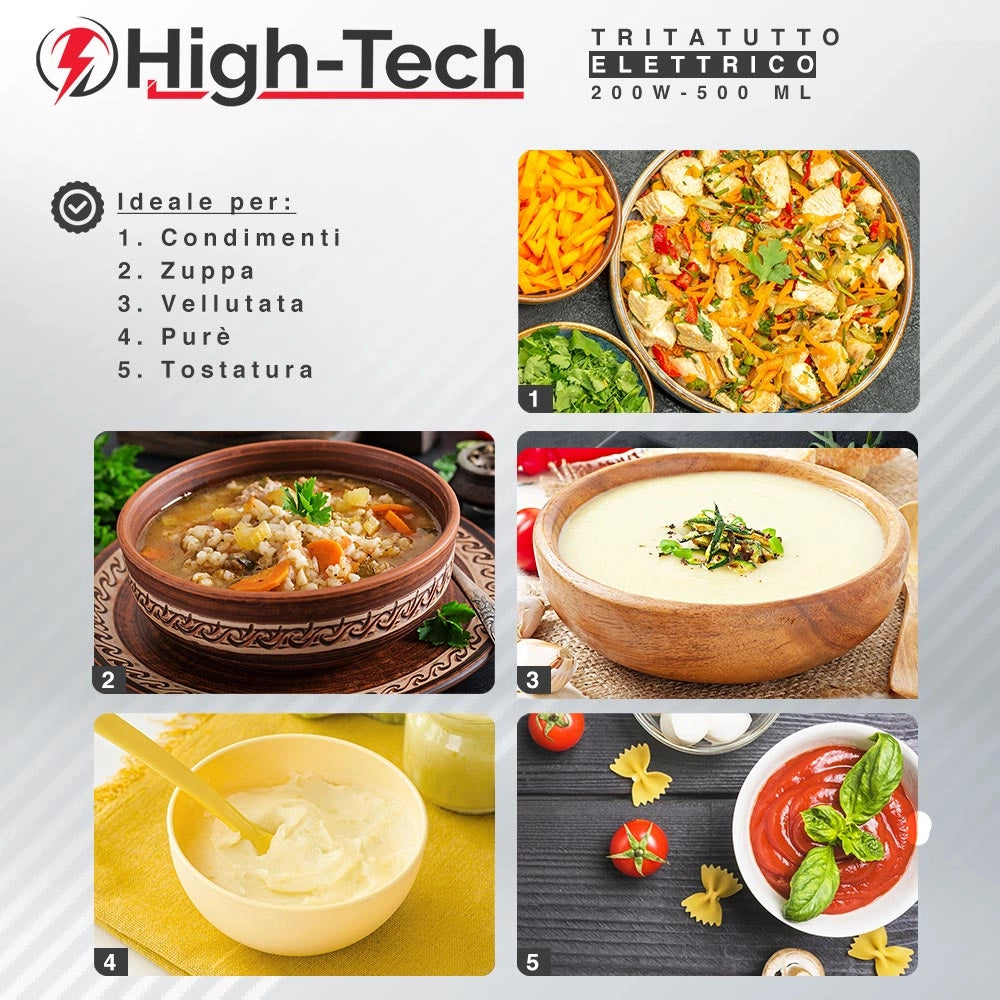 HIGH-TECH TRITATUTTO ELETTRICO DA 200 W CON CAPIENZA 500 ML