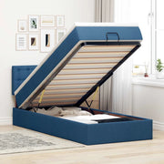 Pouf Letto con Materasso e LED Blu 90x200 cm in Tessuto