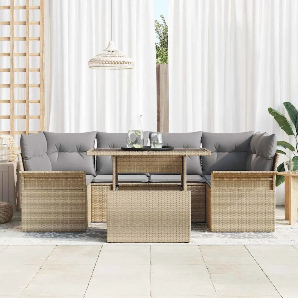Set Divano da Giardino con cuscino 7 pcs Beige Poly Rattan 3348216