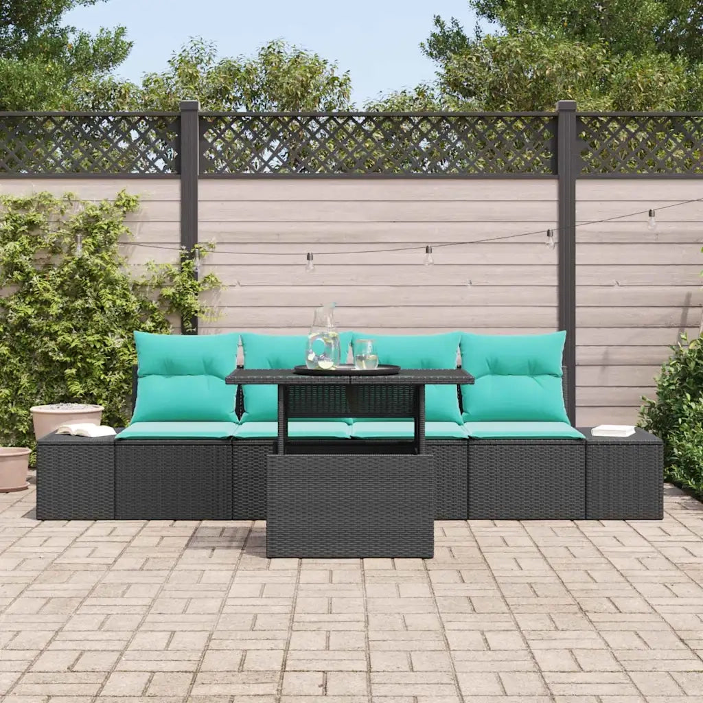 Set di divani 5 pz 4-Numero di posti Nero e Blu polyrattan 3349092