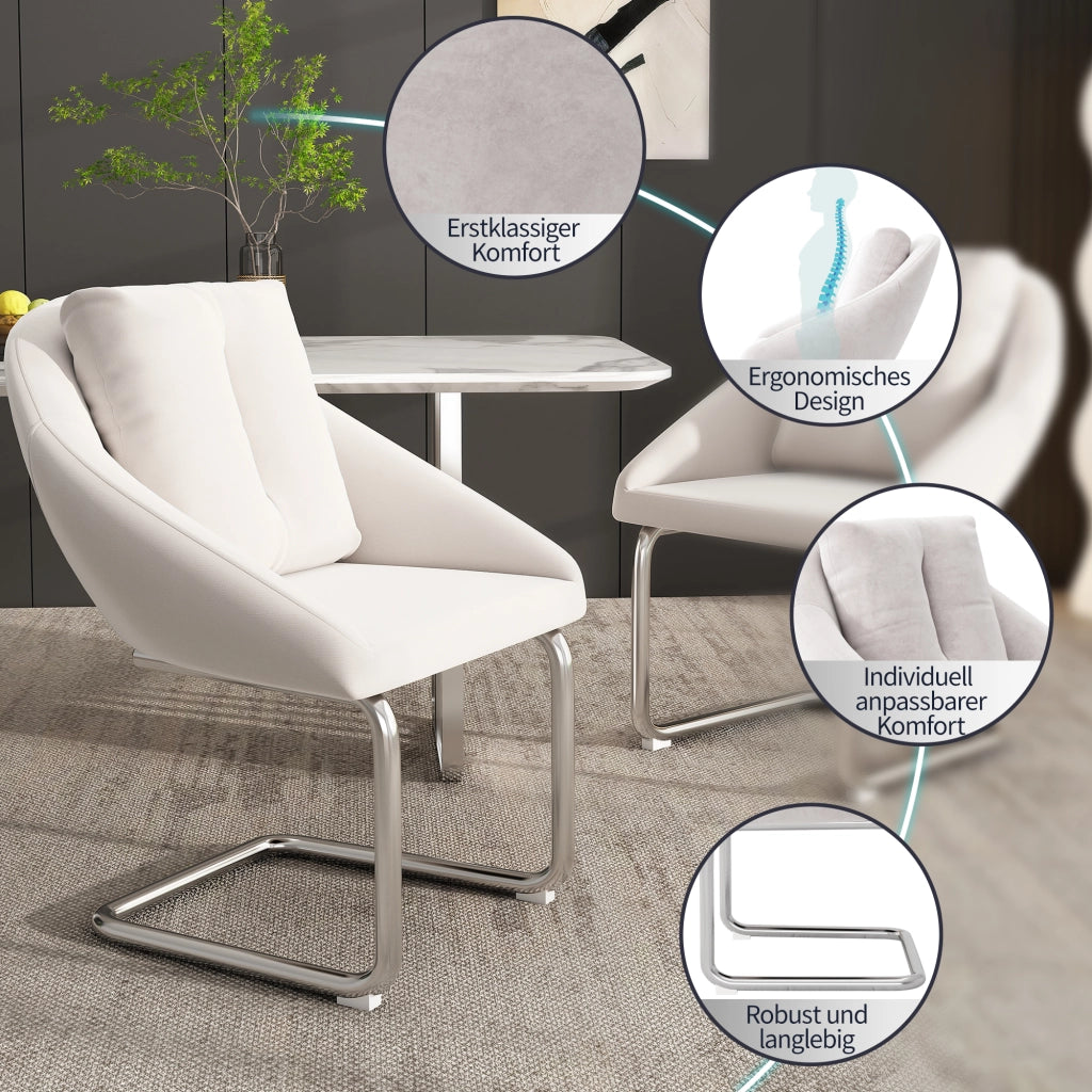 Sedia da Pranzo Set da 2 con Schienale Ergonomico e Cuscino, in Velluto e Metallo, Beige