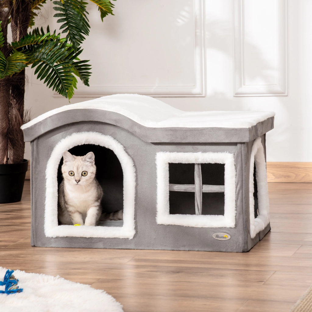 Casetta per Gatti ¨C Xylo ¨C Grigio con Cuscino 63.5x37x40cm
