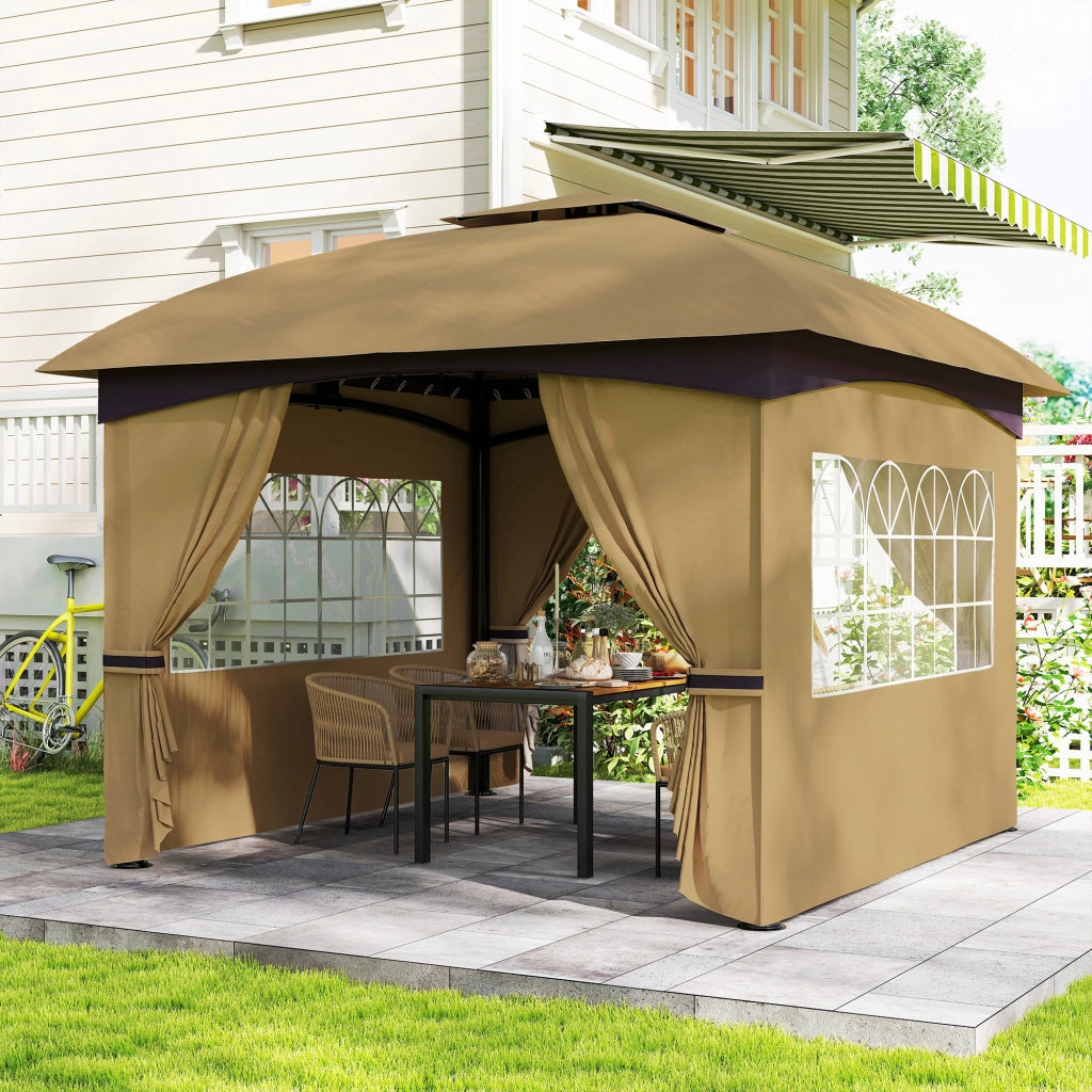 Gazebo da Giardino con Pareti ¨C zephmum ¨C 3.4x3.4m Beige
