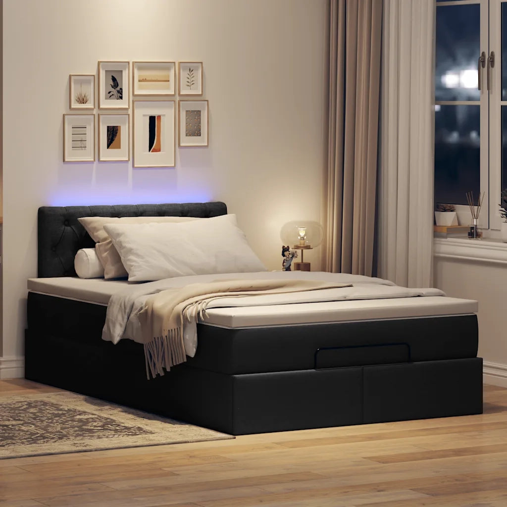 Pouf Letto con Materasso e LED Nero 120x190 cm in Tessuto