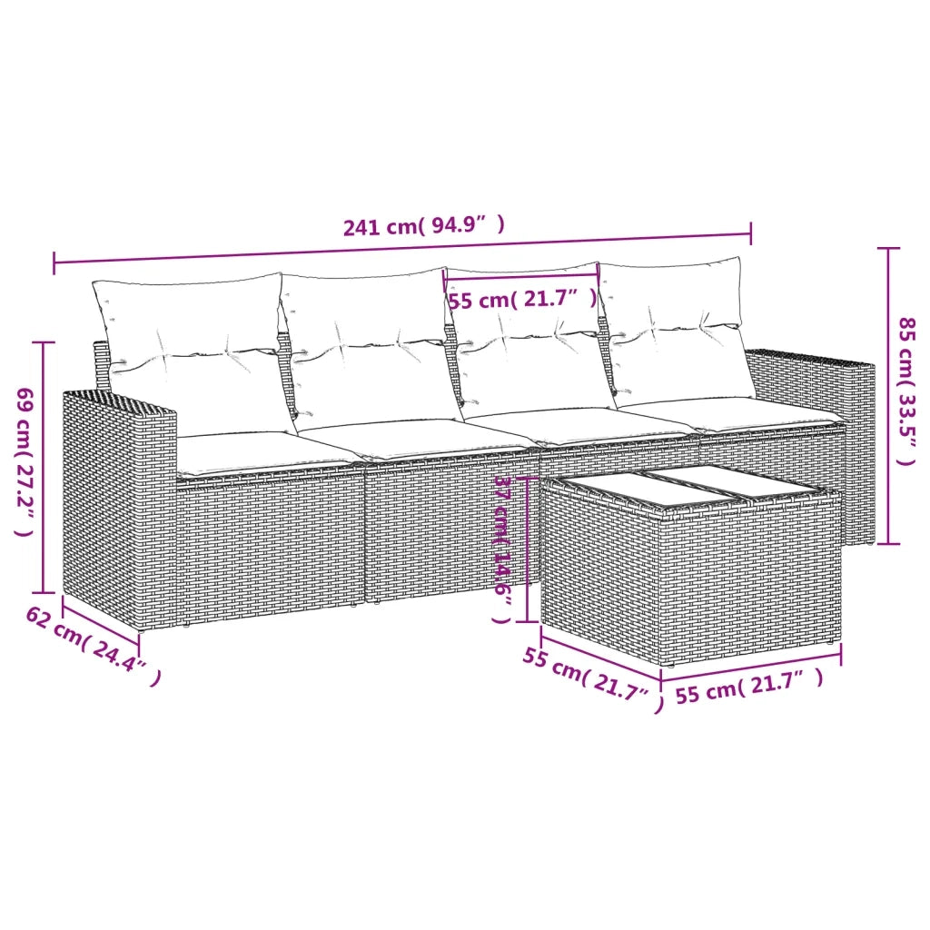 Set Divano da Giardino 5 pz con Cuscini Beige in Polyrattan 3251025