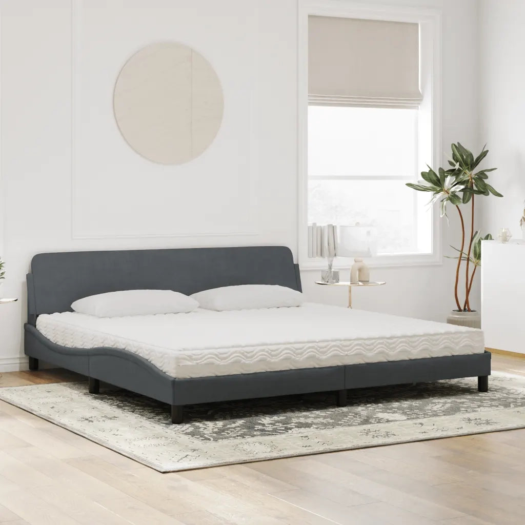 Letto con Materasso Dover Grigio Scuro 200x200 cm Velluto