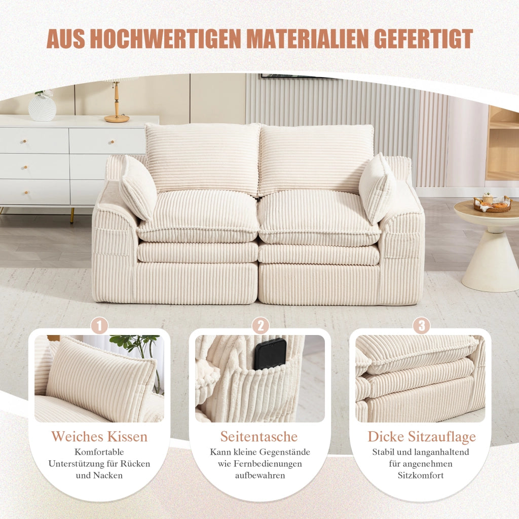 DIVANO 2 posti 191x94x85 cm in corduroy beige