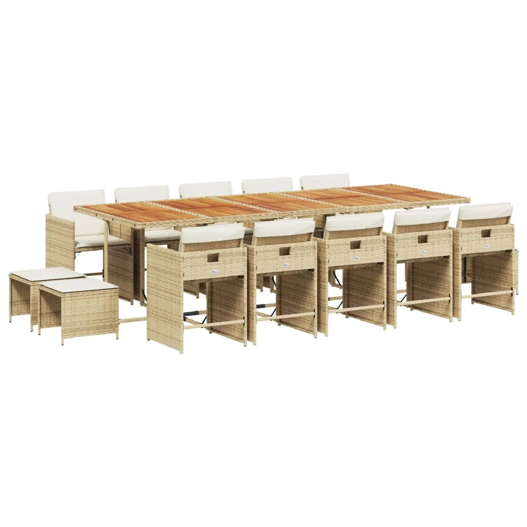 Set da Pranzo da Giardino 15 pz con Cuscini Beige in Polyrattan 3277947
