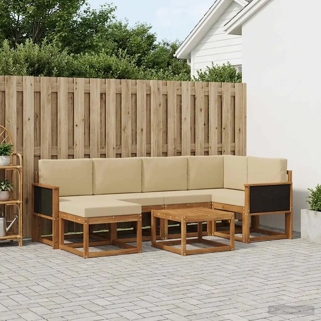 Set di divani da esterno con cuscino 7 pcs Naturale e Beige 3385364