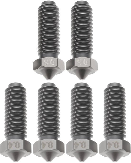 Sprogetti 6 pezzi - 4x 0,4 mm/2x 0,6 mm - Acciaio resistente - Filo M6 - Bocchetta - Resistenza al trito per stampa 3D - Bocchette di spruzzo