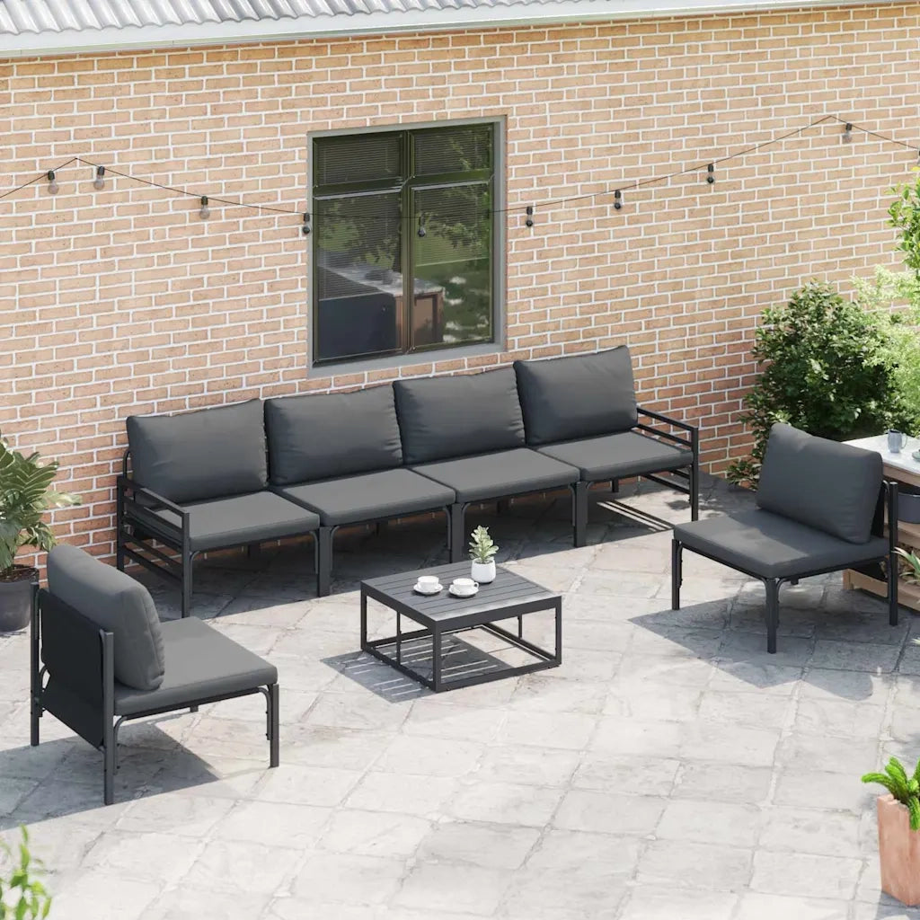 Set Divano da Giardino con cuscino 6 pcs Nero Acciaio