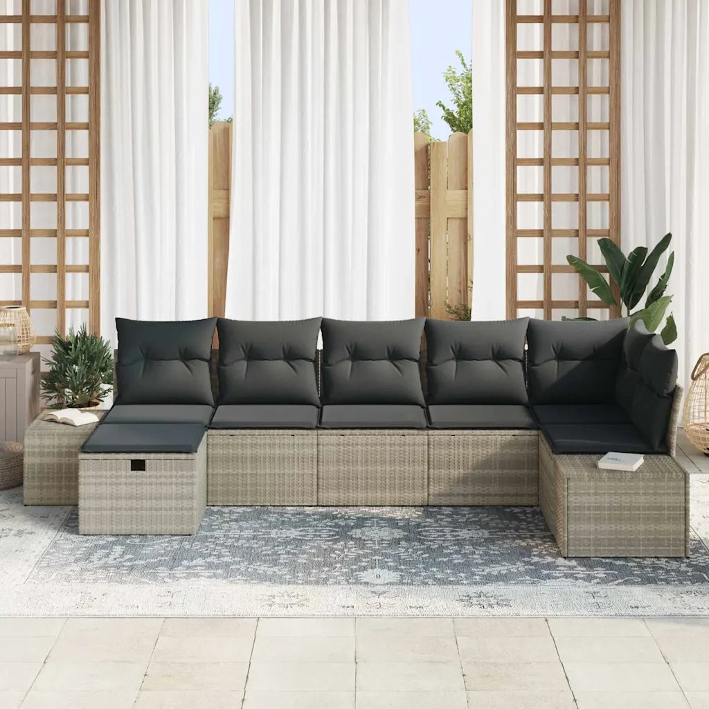 Set Divano da Giardino 7 pcs Grigio chiaro polyrattan