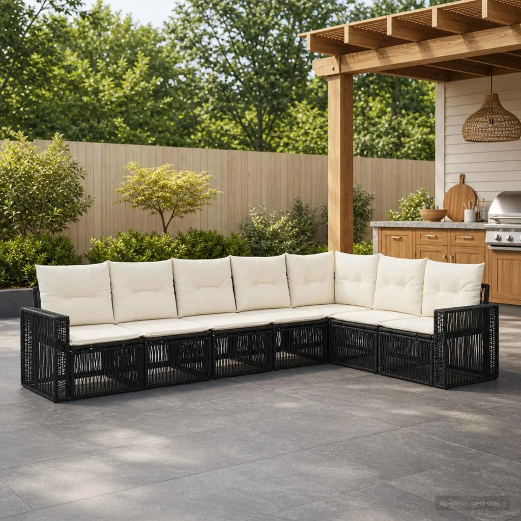 Set Divano da Giardino 7 pz Nero e Bianco Crema polyrattan 3435133